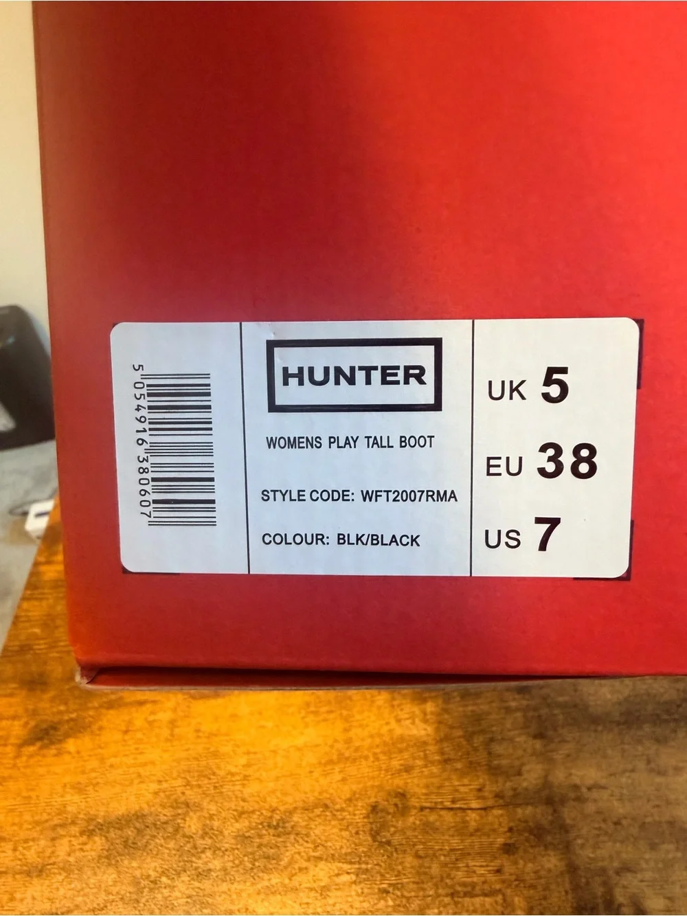 Hunter Black Tall Rain Boots with Red-Trim Pull Tabs 7W